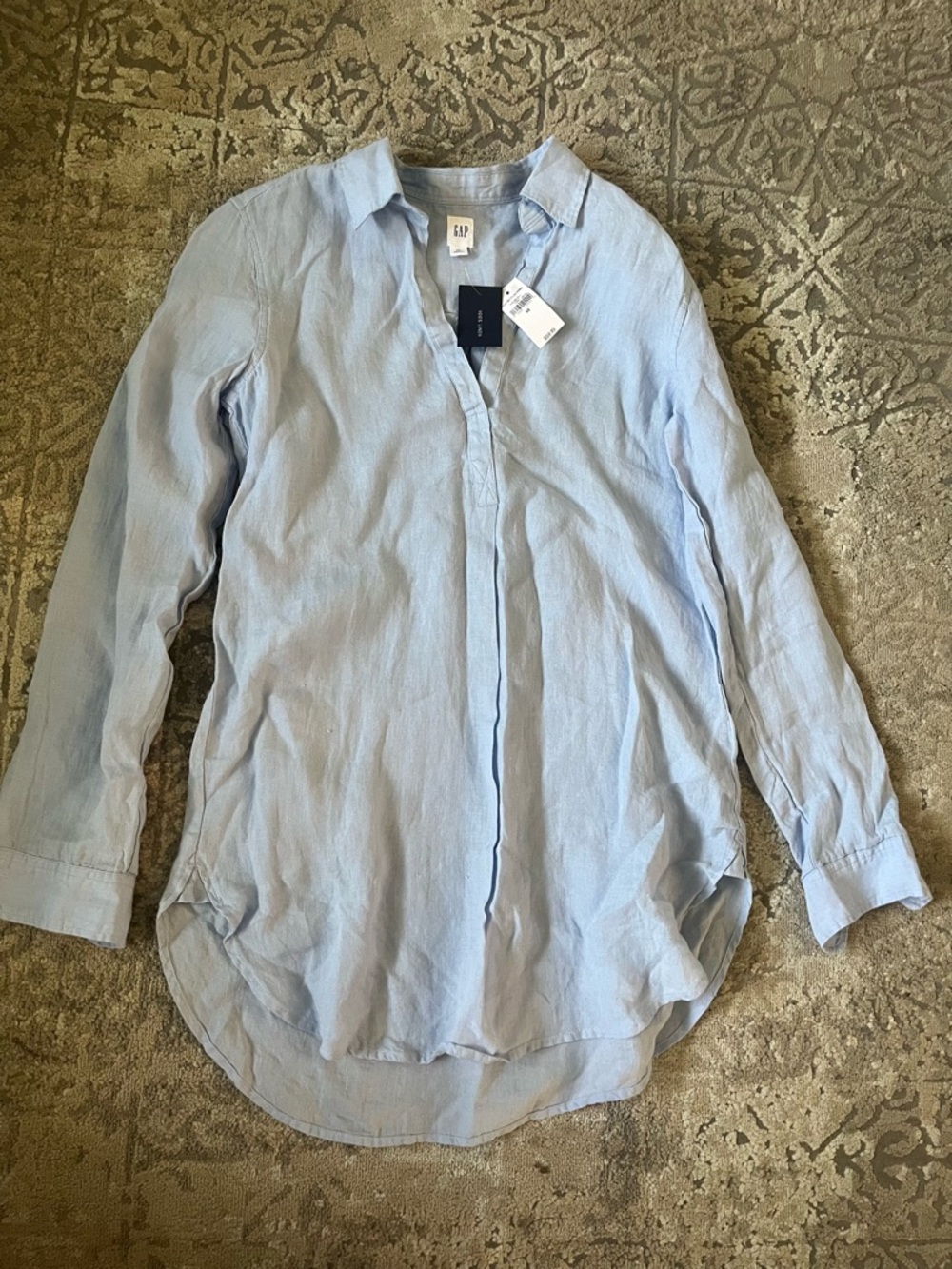 GAP Light Blue 100%Linen Button-Up Tunic Shirt